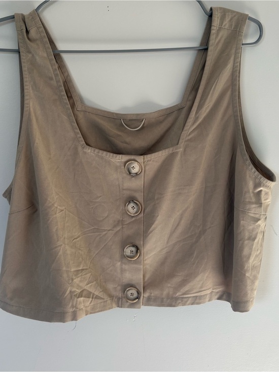 Wayre Tops - Wayre Square Neck Button Front Tank Crop Top Tan Beige XL Sustainable Travel